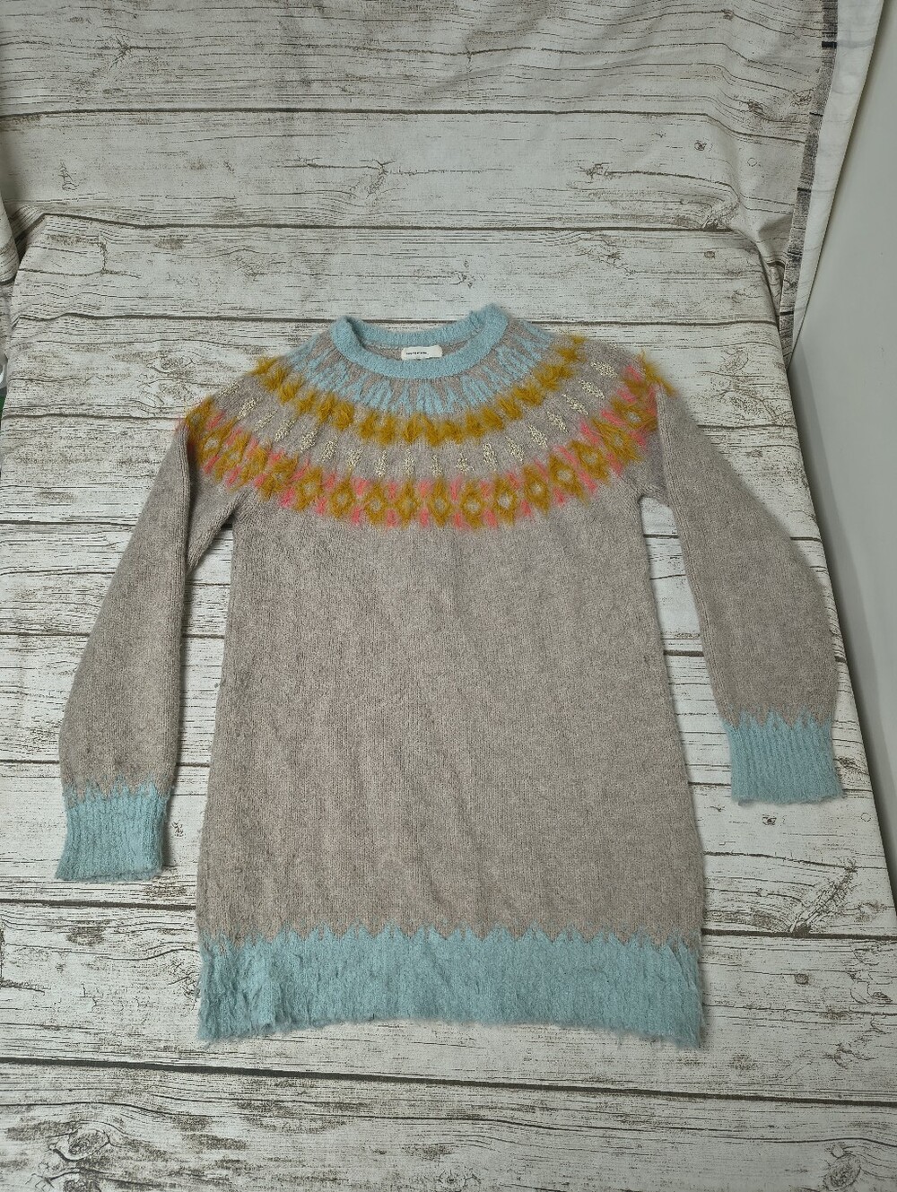 Sleeping On Snow Nordic Blue And Orange Wool Blend Sweater